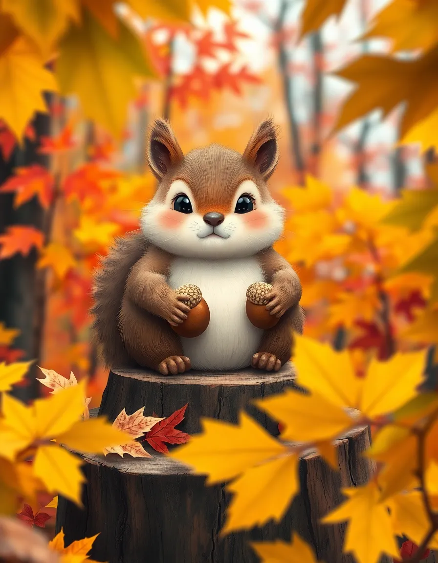 Charming Squirrel Creature with Acorns in Autumn