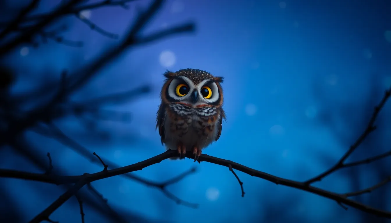 Colorful Owl in Starry Twilight Sky