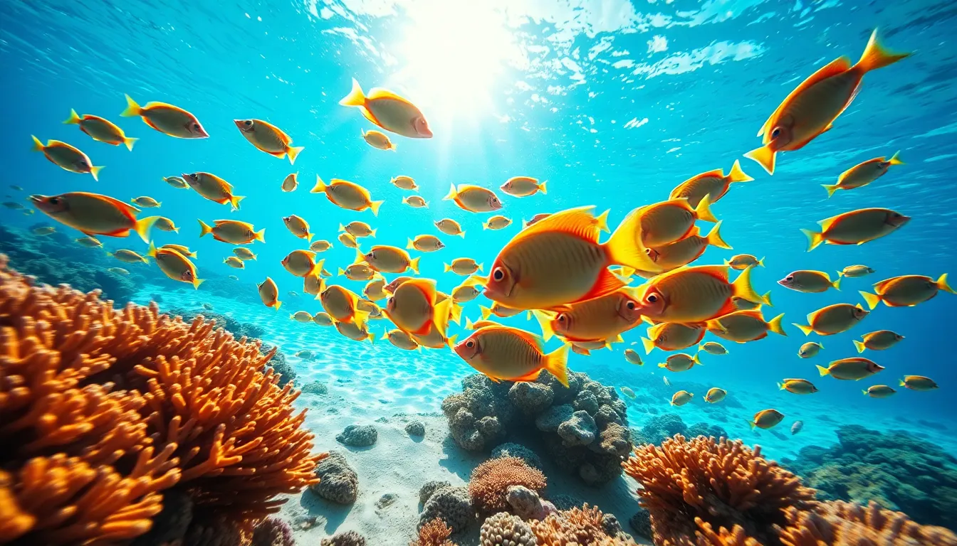 Vibrant School of Tropical Fish in Coral Reef