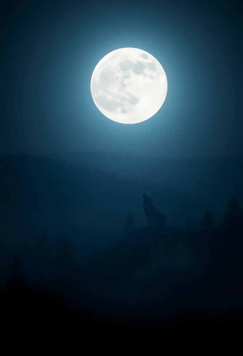 Lone Wolf Howling at Full Moon
