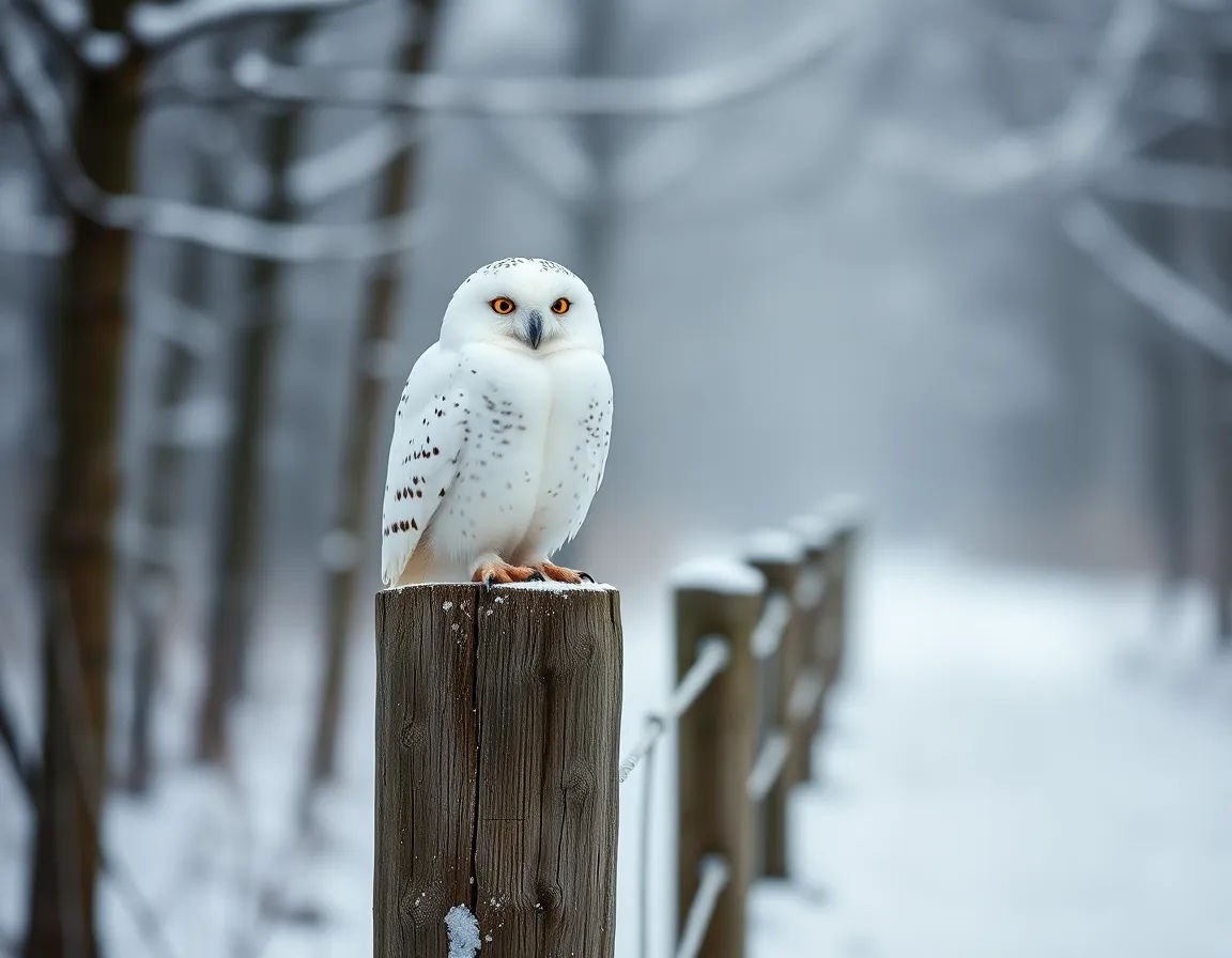 Snowy Owl on Wooden Fence Post