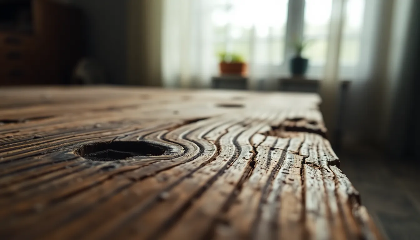 Detailed Close-Up of Weathered Oak Plank