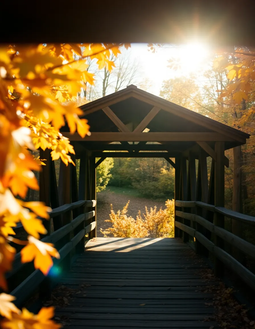 Rustic Wooden Bridge Amidst Autumn Foliage