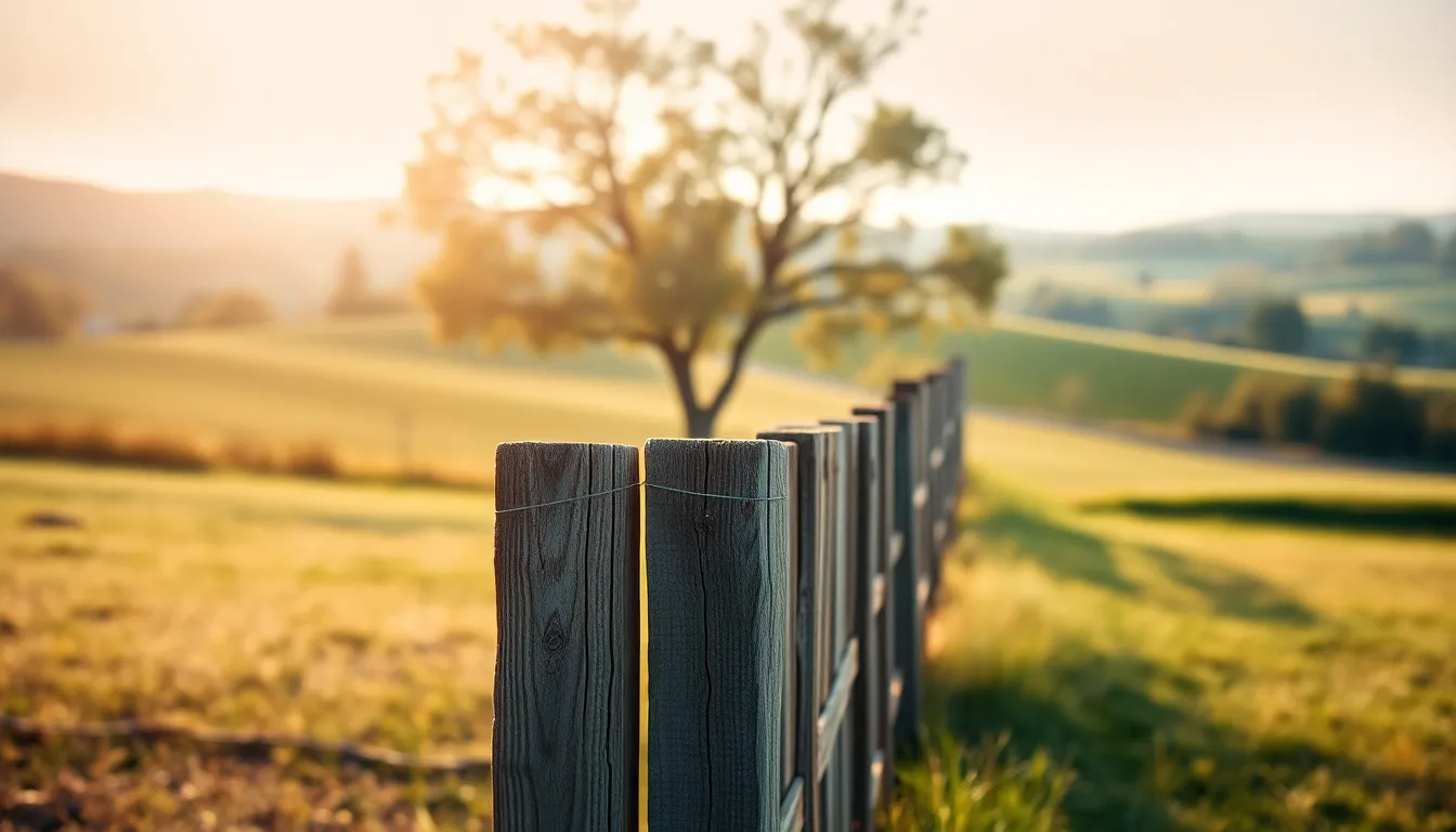Weathered Wooden Fence in Rolling Landscape