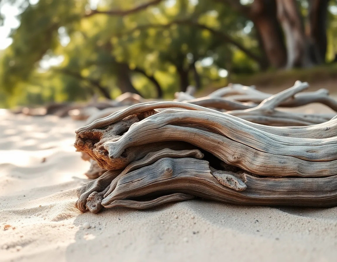 Intricate Driftwood Textures on Sandy Beach