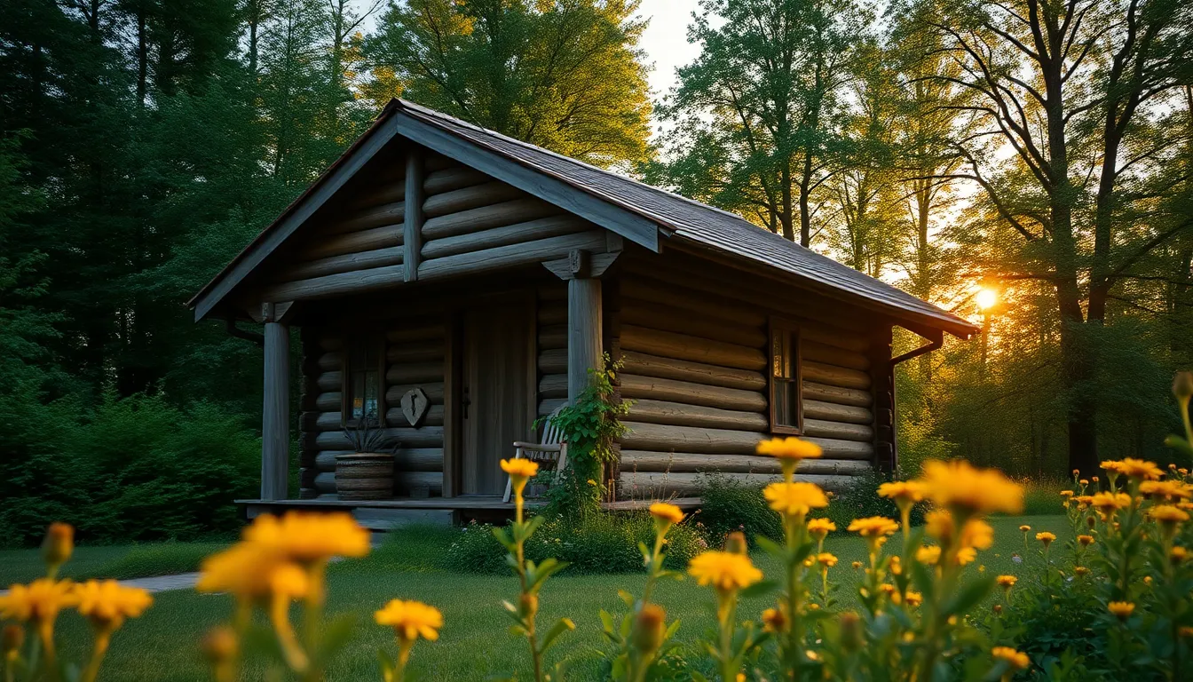 Rustic Wooden Cabin at Sunrise