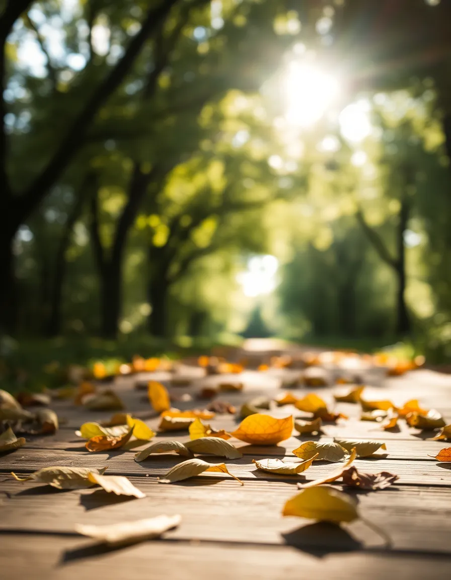 Fallen Leaves on a Wooden Pathway