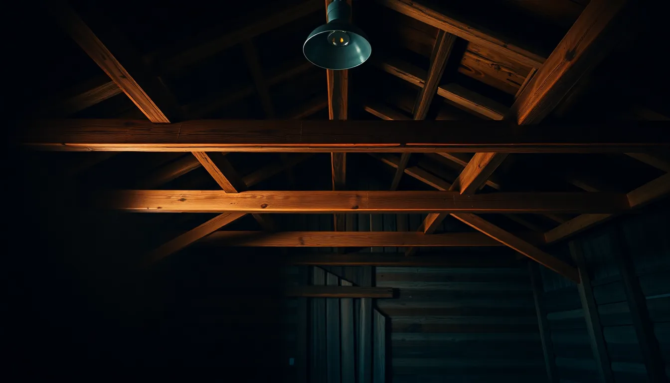 Rustic Wooden Cabin Interior with Beams