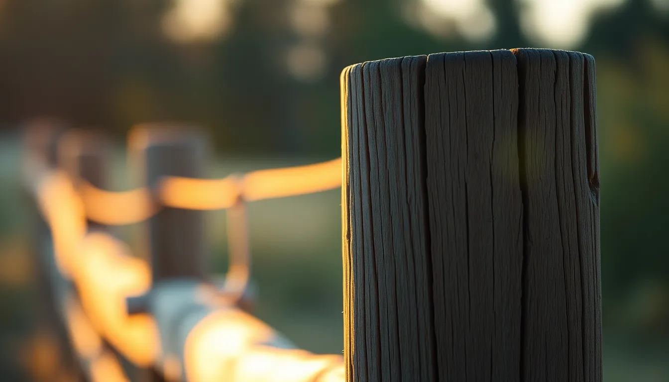 Weathered Wooden Fence Post at Sunset Captured in the magical glow of golden hour, this image features a weathered wooden fence post that tells a story of time and exposure. The warm rim light accentuates the deep cracks and rough texture of the wood, while soft bokeh in the background provides a serene backdrop. With a cinematic color grading that complements the natural tones, this image is ideal for rustic and nature-themed projects, evoking a warm and nostalgic atmosphere.