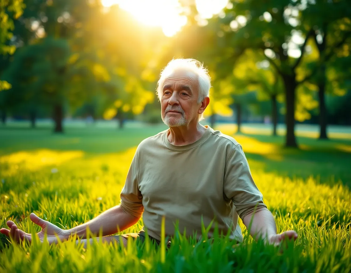 Elderly Man Practicing Yoga in Nature