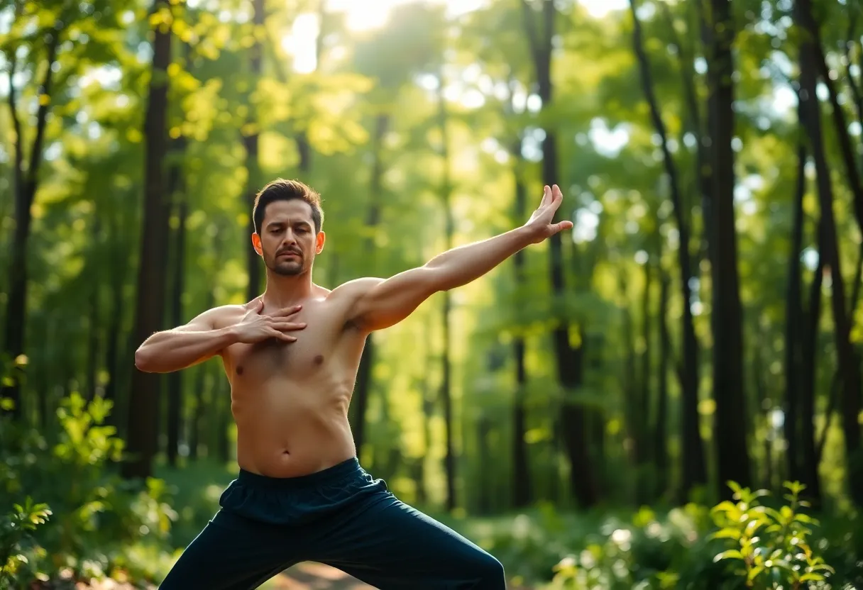 Warrior Pose in Tranquil Forest