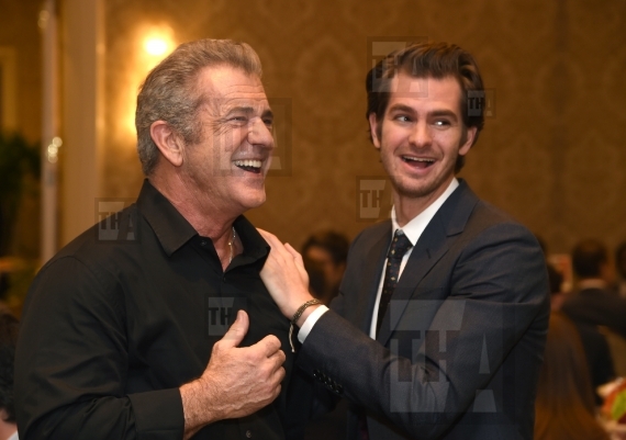 Actor/director Mel Gibson (L) and actor Andrew Garfield 