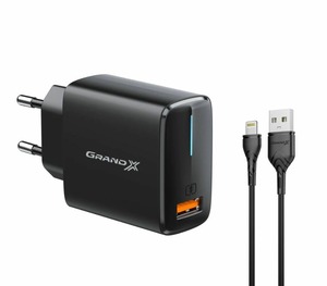 Grand-X QС3.0 18W + Lightning cable Black (CH-550BL)