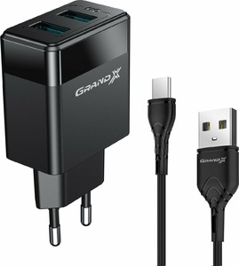 Grand-X 2USB 3.1A + Type-C cable Black (CH-60WT)