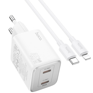 Hoco N42 Elogiado 2USB-C 45W + Type-C to Lightning White