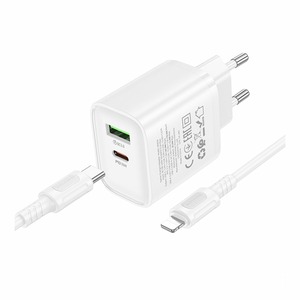 Borofone BA83A 1USB-C/1USB PD/QC 20W + Type-C to Lightning Cable White
