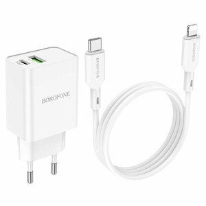 Borofone BA69A Resource PD20W+QC3.0 + Type-C to Lightning Cable White