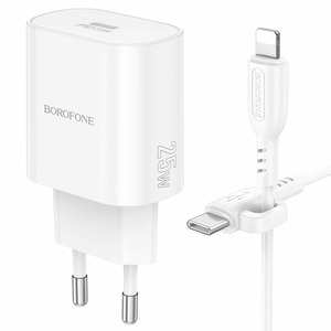 Borofone BA82A 1USB-C 25W + Type-C to Lightning Cable Whte