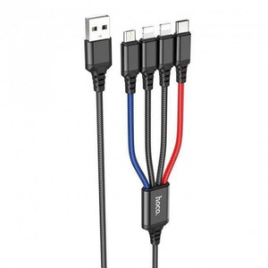 HOCO X76 Super Combo 4-in-1 2Type-C+Lightning+MicroUSB Cable Black/Red/Blue