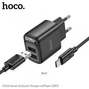 Hoco C141A Smart 2USB 10.5W + Type-C Cable Black