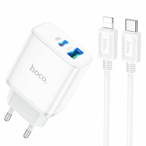 Hoco C105A Stage dual port PD20W+QC3.0 + Type-C to Lightning Cable White