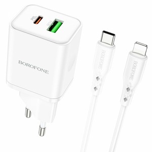 Borofone BN7 PD20W+QC3.0 + Type-C To Lightning Cable White