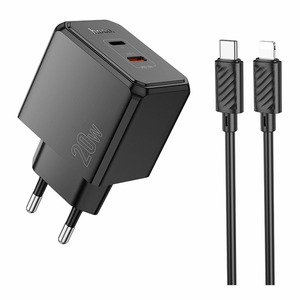 Hoco CS16A 1USB-C/1IP PD/QC 20W + Type-C to Lightning Black