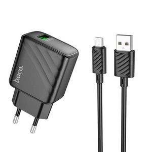 Hoco CS21A 1USB QC 18W + MicroUSB Cable Black
