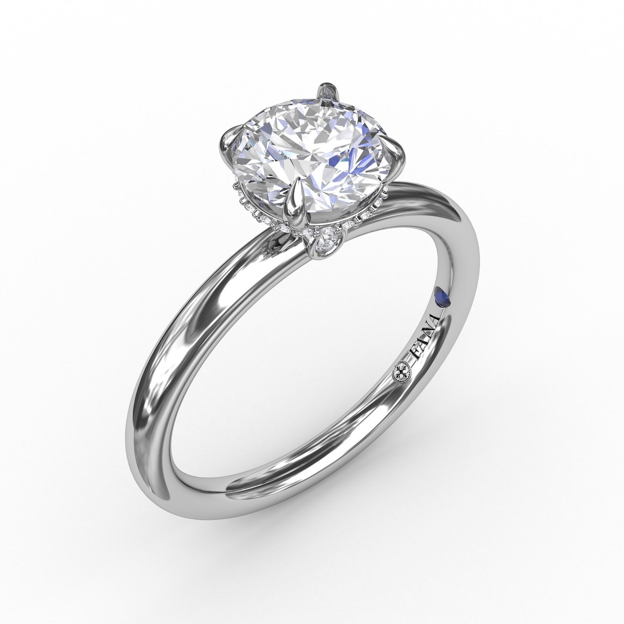 Contemporary Round Diamond Solitaire Engagement Ring With Hidden Pave Halo