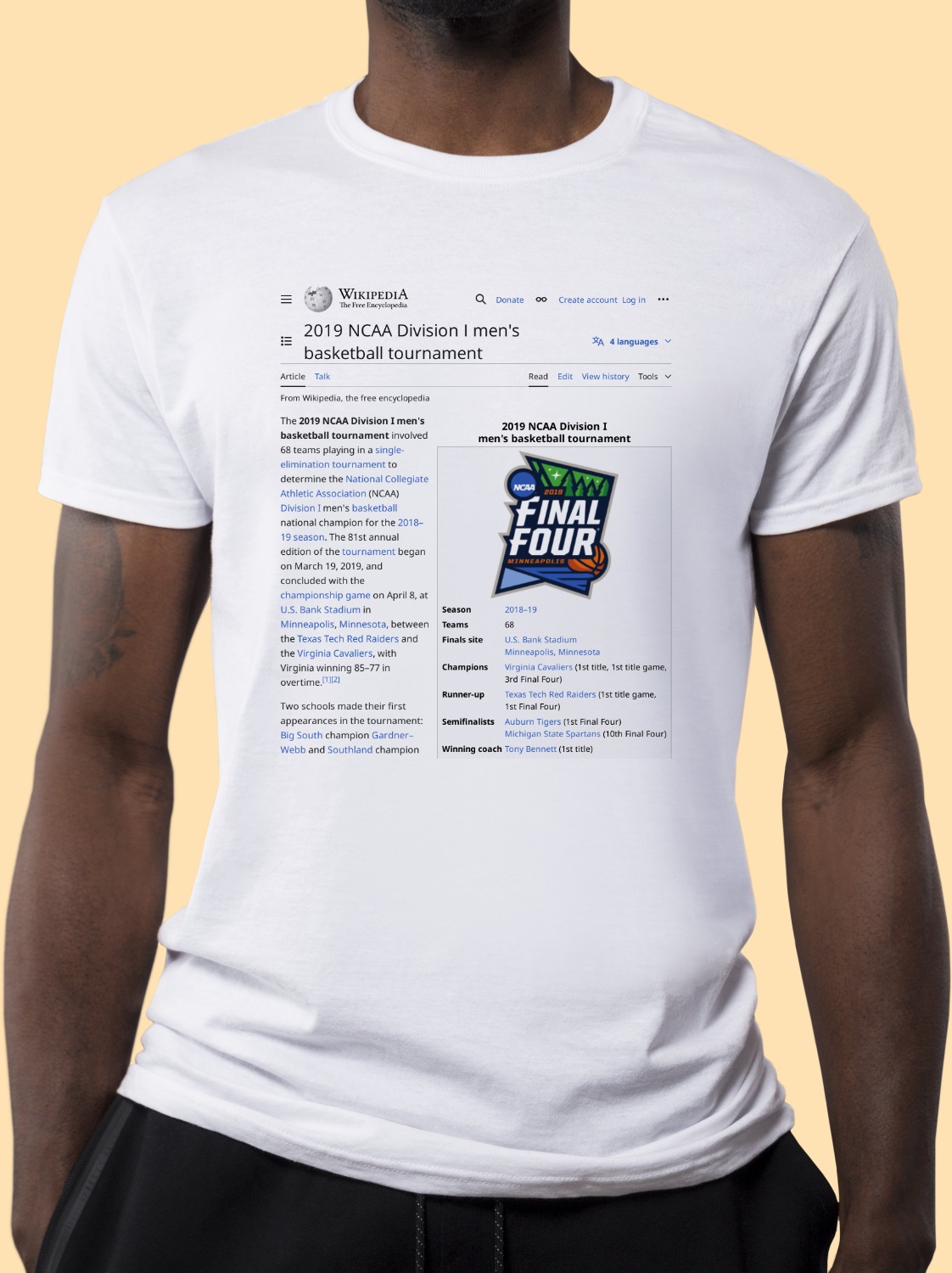 2019_NCAA_Division_I_Men's_Basketball_Tournament Wikipedia Shirt