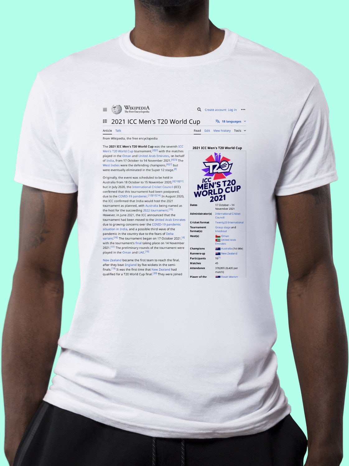 2021 ICC Men's T20 World Cup Wikipedia T-Shirt