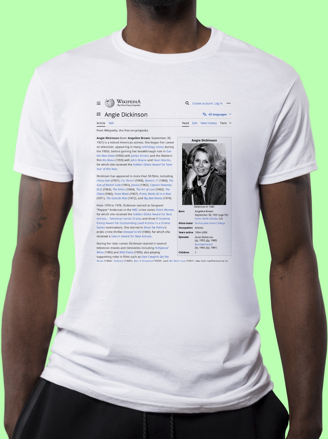 Angie_Dickinson Wikipedia Shirt