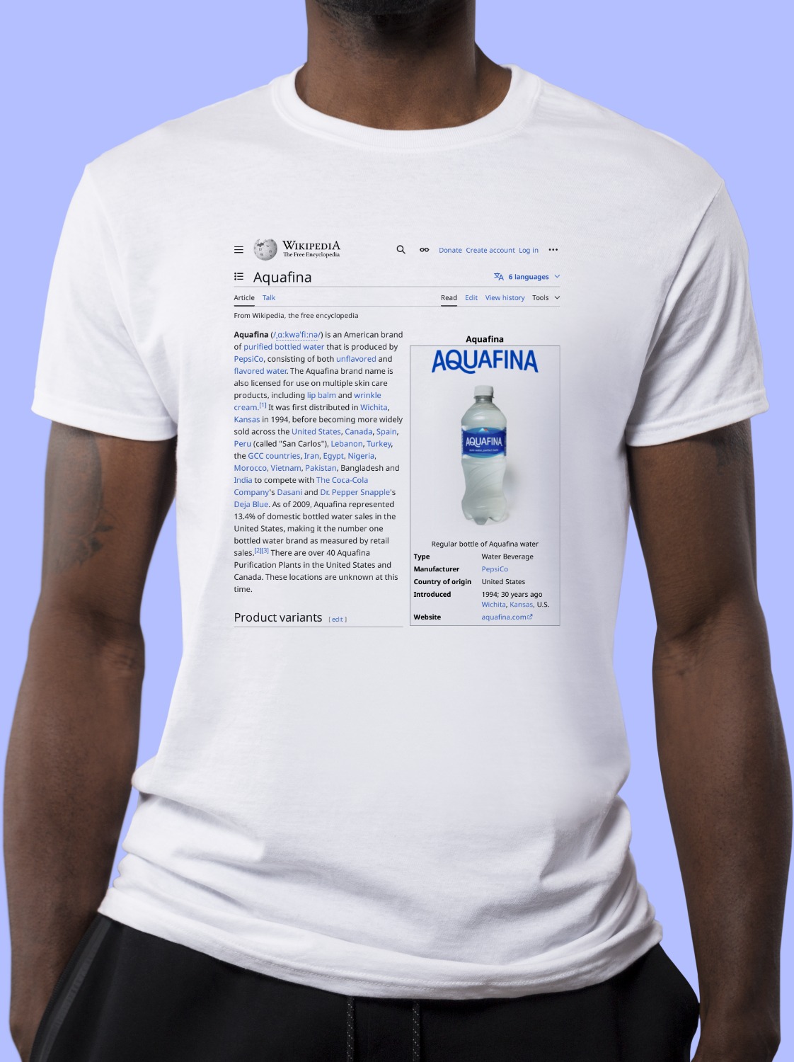 Aquafina Wikipedia Shirt