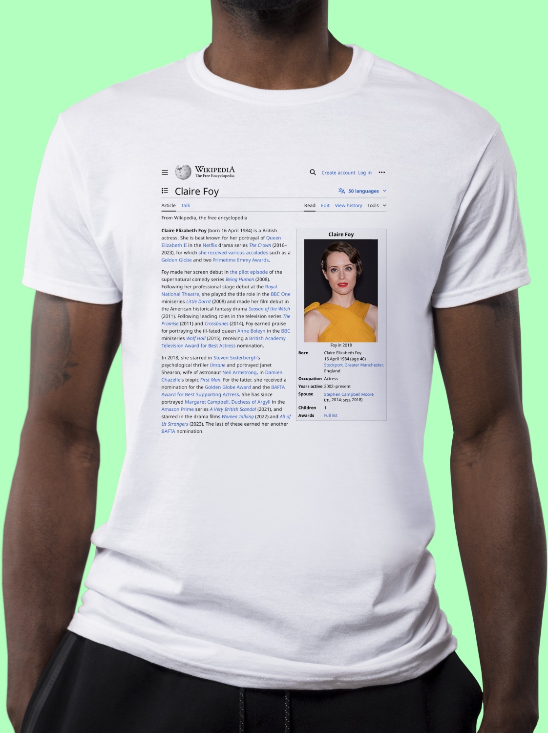 Claire_Foy Wikipedia Shirt