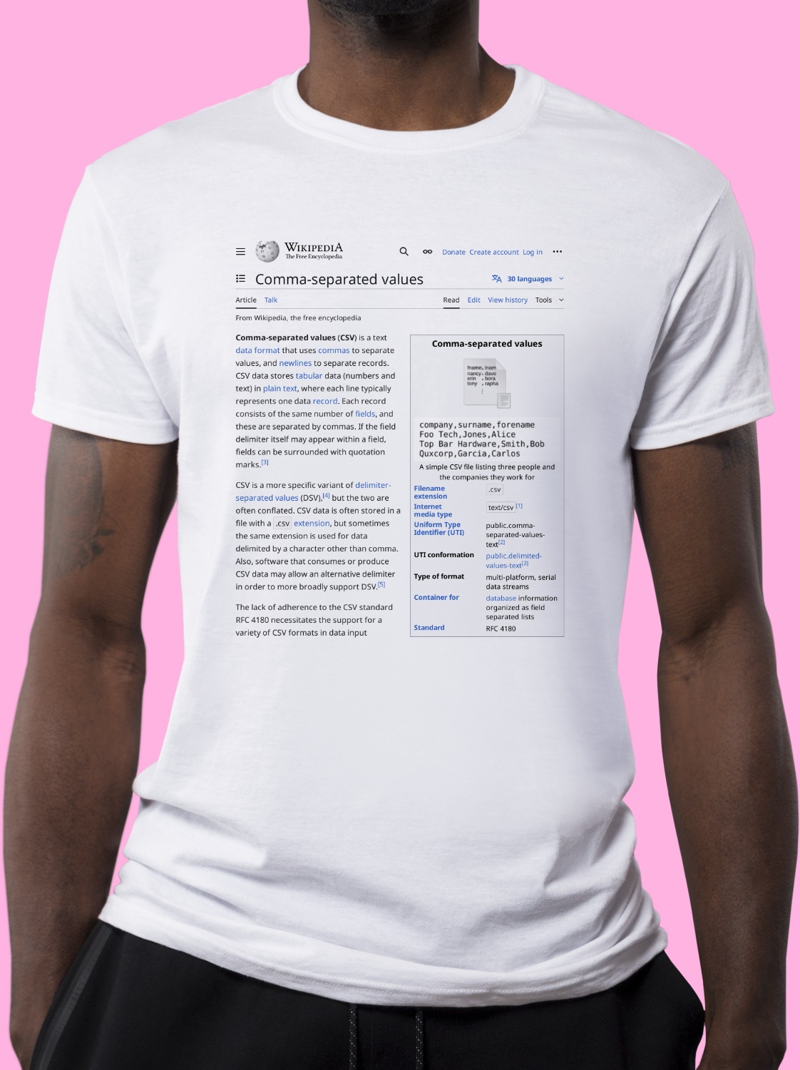 Comma-separated_values Wikipedia Shirt