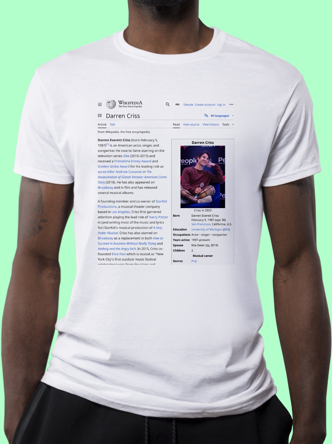 Darren_Criss Wikipedia Shirt
