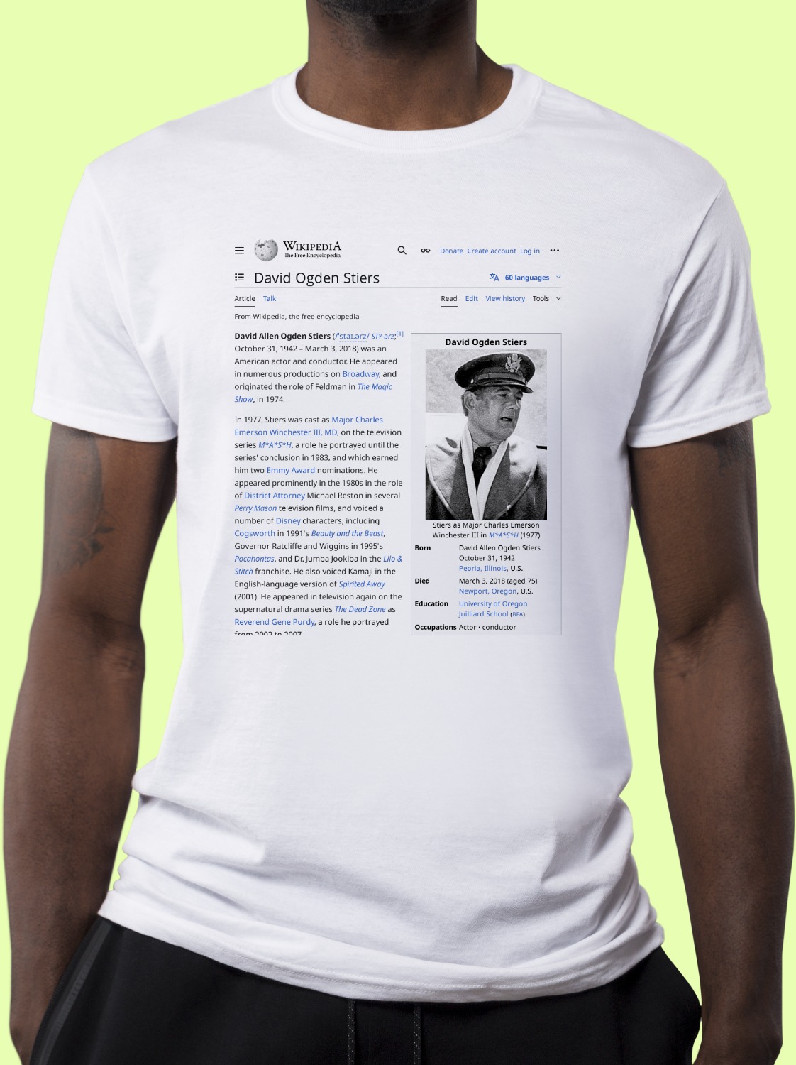 David_Ogden_Stiers Wikipedia Shirt