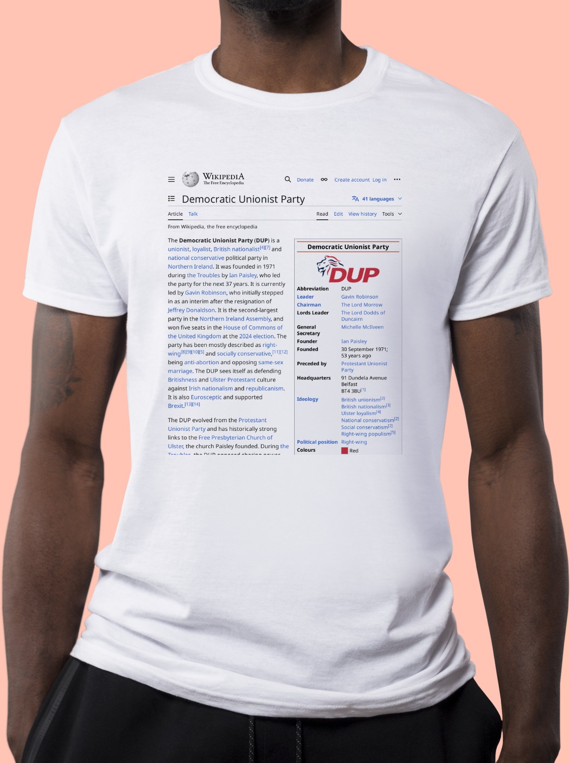 Democratic_Unionist_Party Wikipedia Shirt