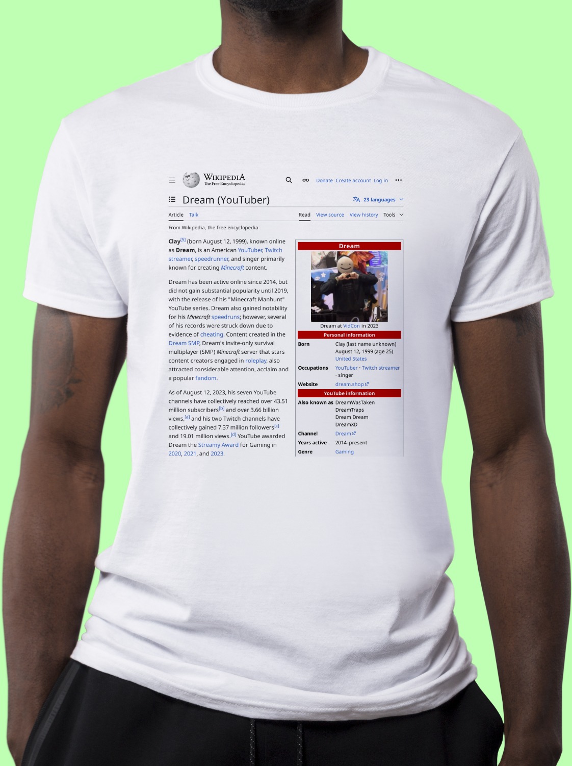 Dream_(YouTuber) Wikipedia Shirt