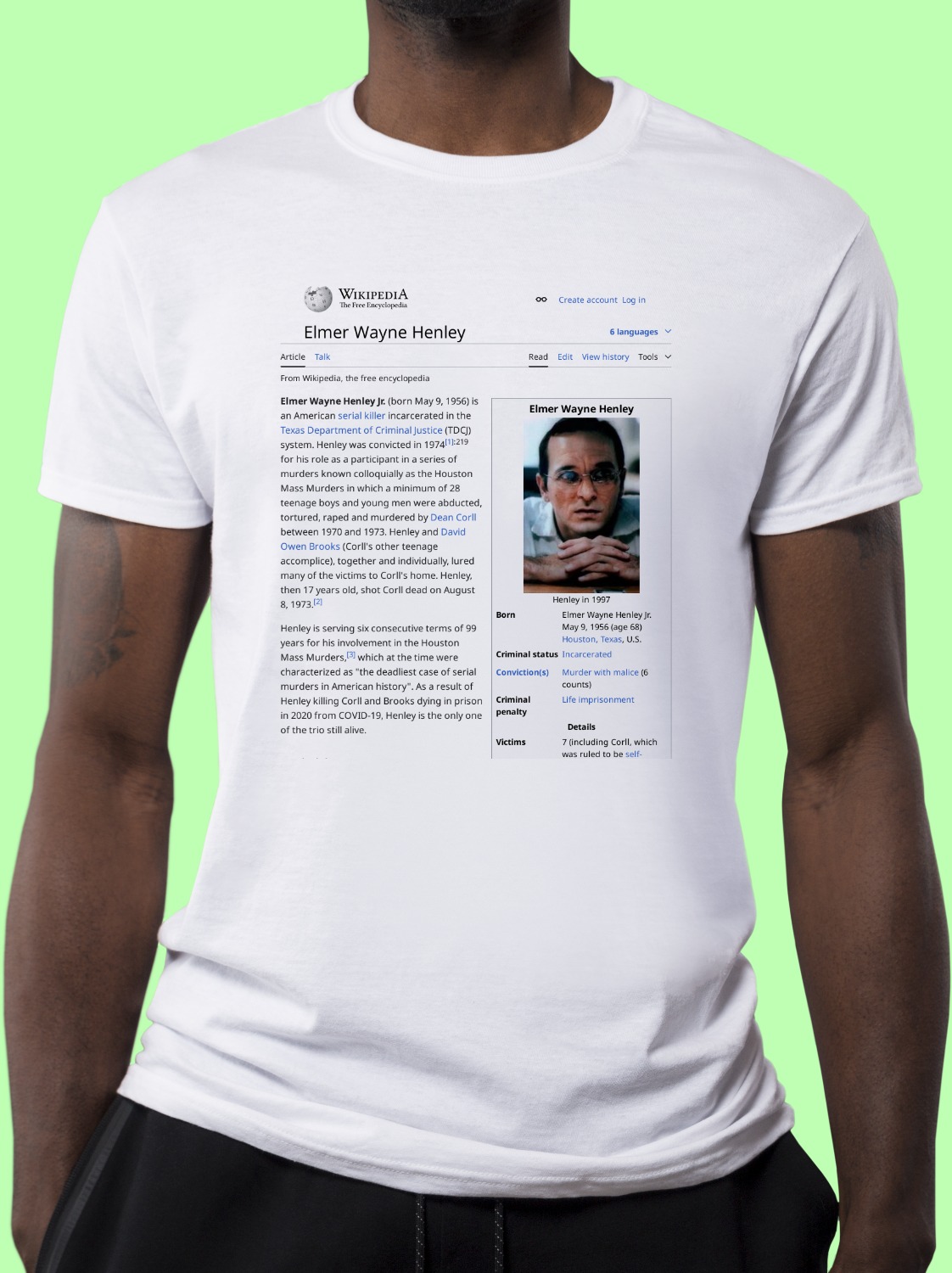 Elmer_Wayne_Henley Wikipedia Shirt