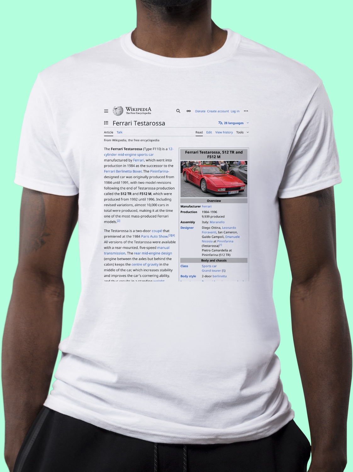 Ferrari_Testarossa Wikipedia Shirt