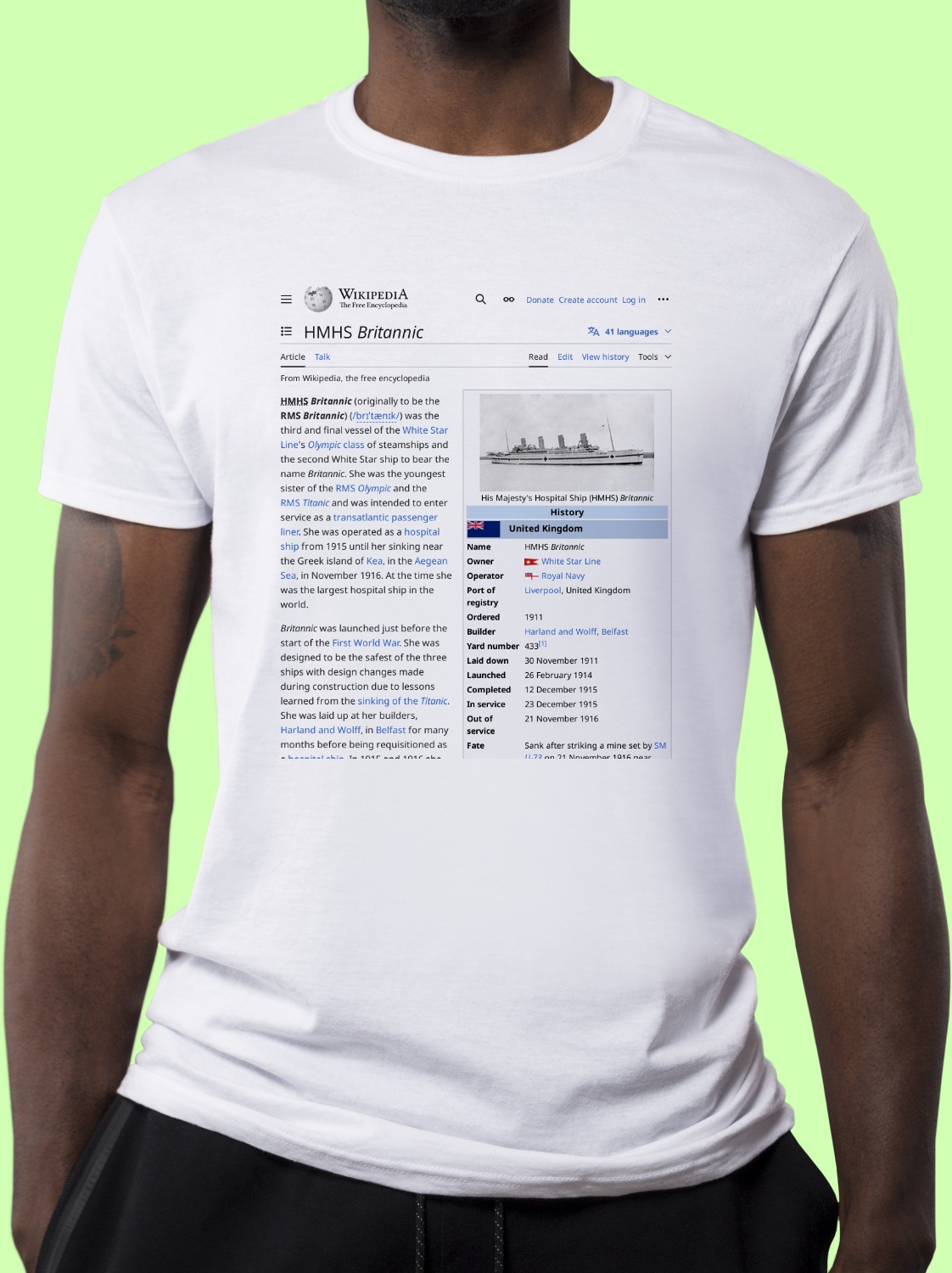 HMHS_Britannic Wikipedia Shirt