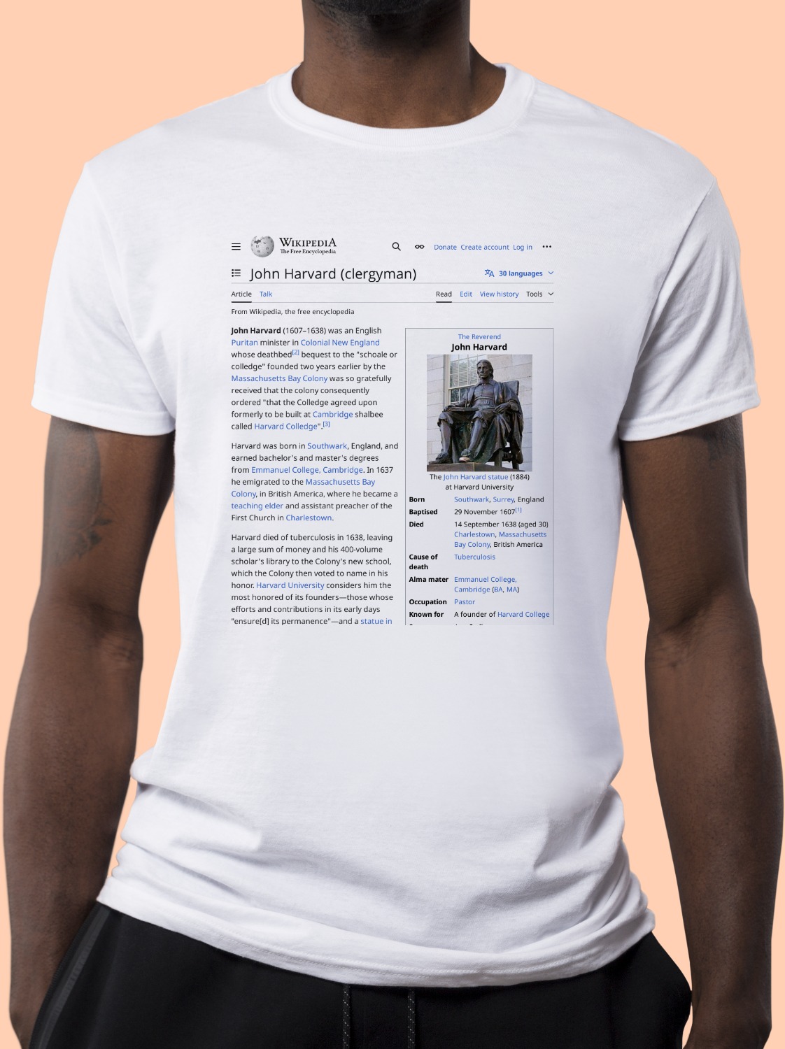 John_Harvard_(clergyman) Wikipedia Shirt