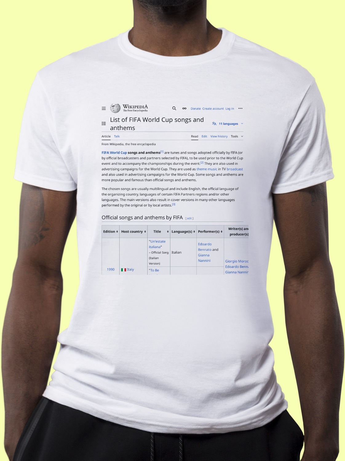 List_of_FIFA_World_Cup_anthems_and_songs Wikipedia Shirt