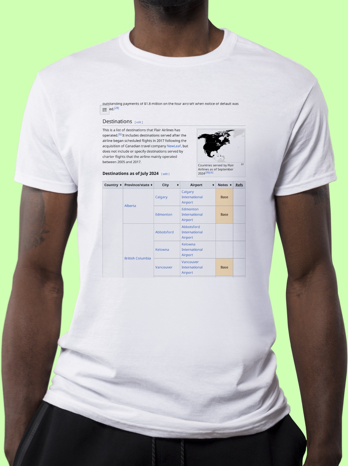 List_of_Flair_Airlines_destinations Wikipedia Shirt