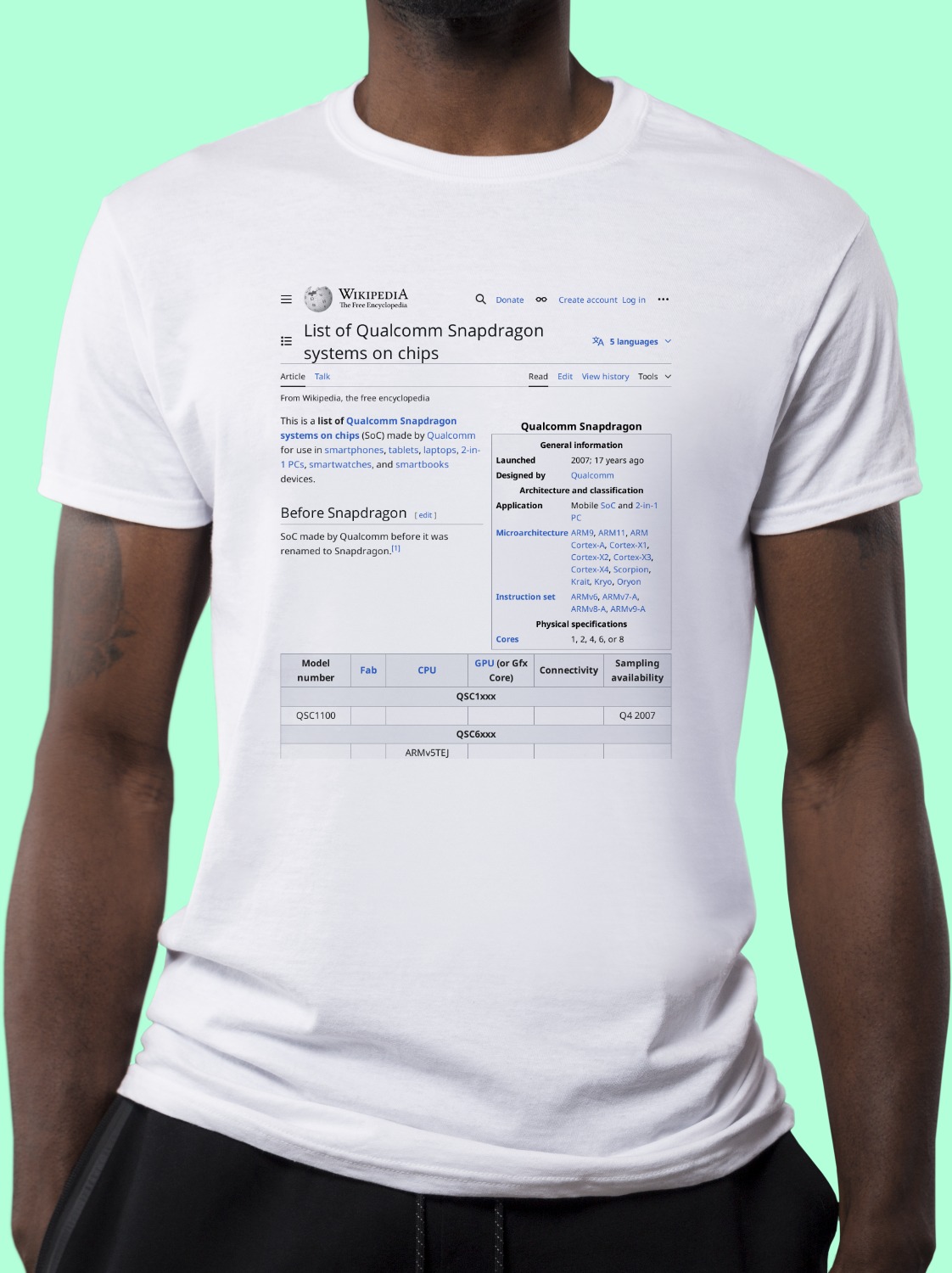 List_of_Qualcomm_Snapdragon_systems-on-chip Wikipedia Shirt