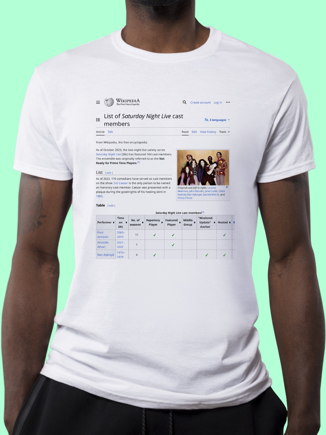 List_of_Saturday_Night_Live_cast_members Wikipedia Shirt