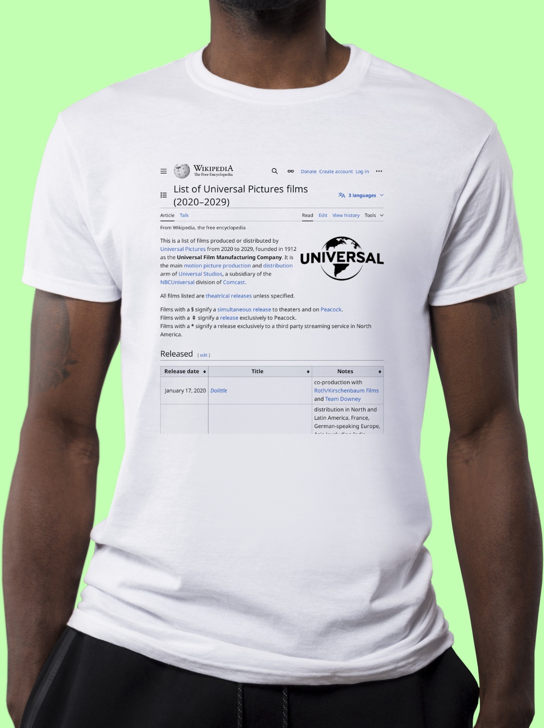 List_of_Universal_Pictures_films_(2020–2029) Wikipedia Shirt