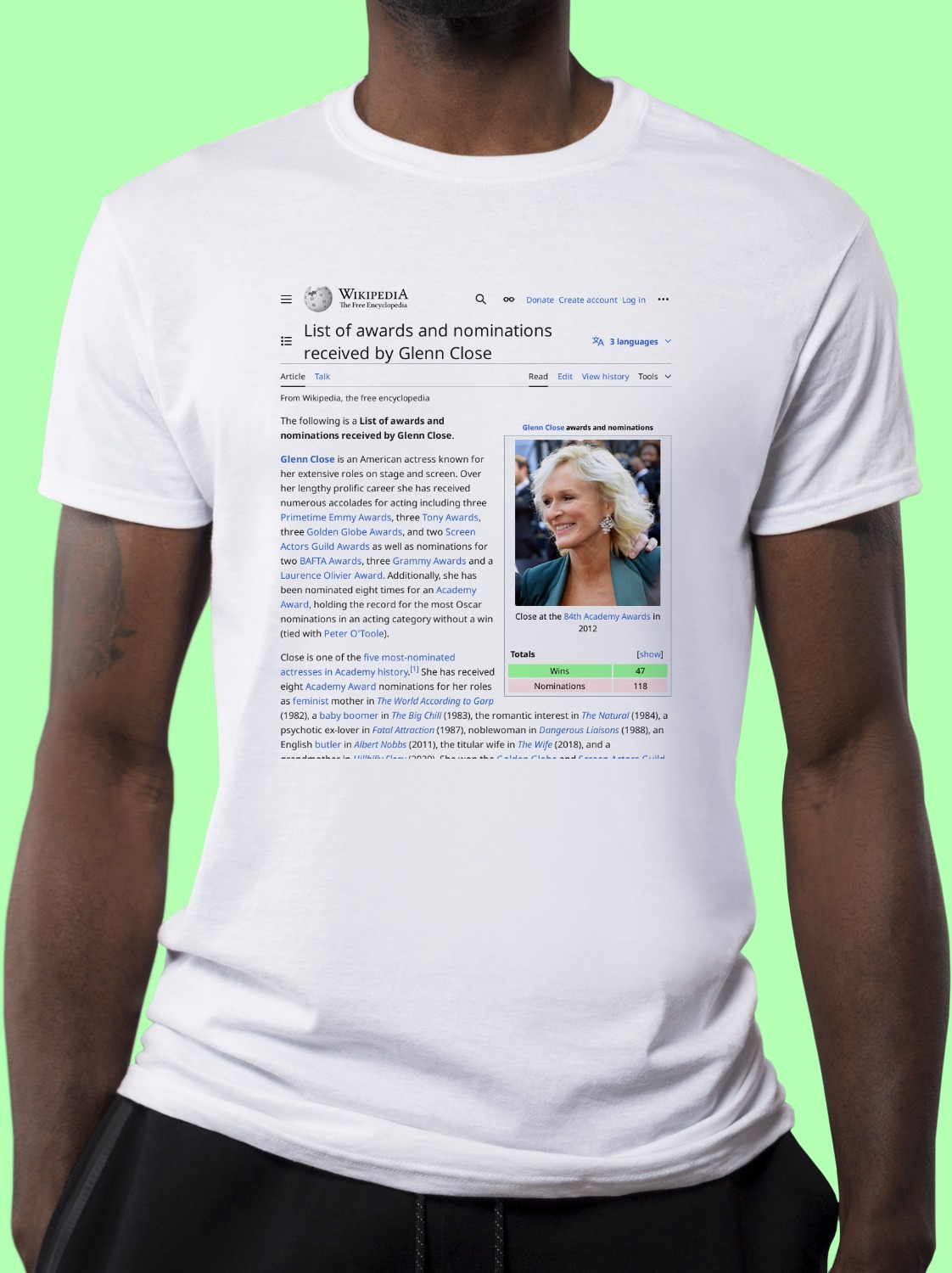 List_of_awards_and_nominations_received_by_Glenn_Close Wikipedia Shirt
