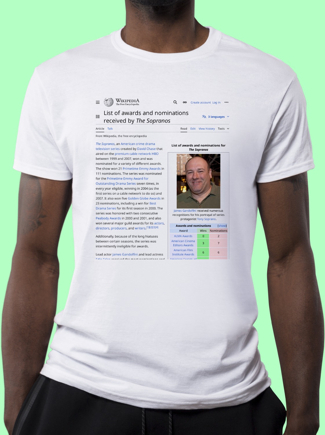 List_of_awards_and_nominations_received_by_The_Sopranos Wikipedia Shirt